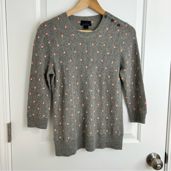 J. Crew Collection 100% Italian Cashmere Pointelle Dot Crewneck Sweater Gray S - Picture 2 of 10